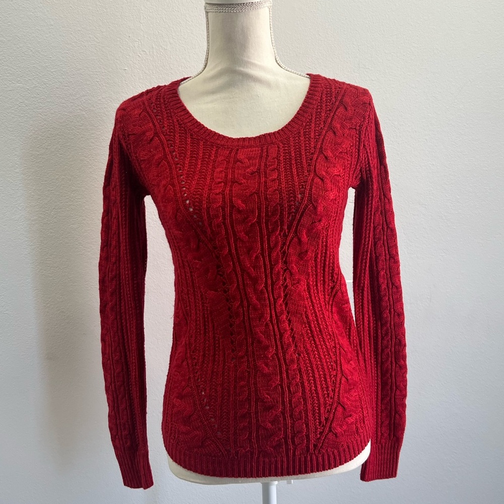 SO Red Cable Knit Scoop Neck Sweater